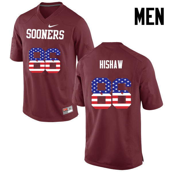 Men Oklahoma Sooners #86 Carlos Hishaw College Football USA Flag Fashion Jerseys-Crimson